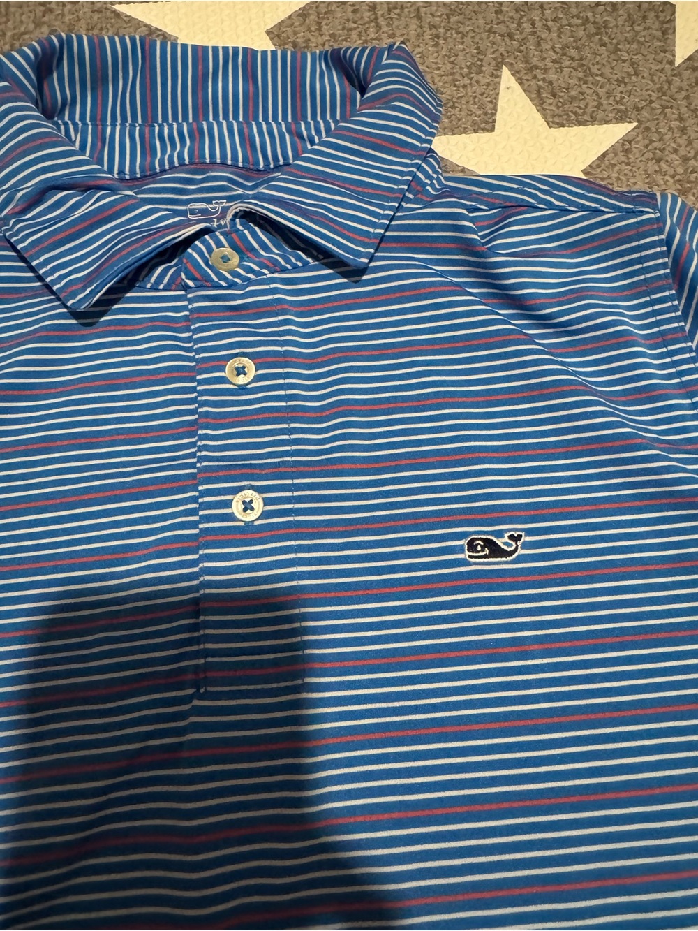 Vineyard Vines Blue Polo with White and Red Stripes